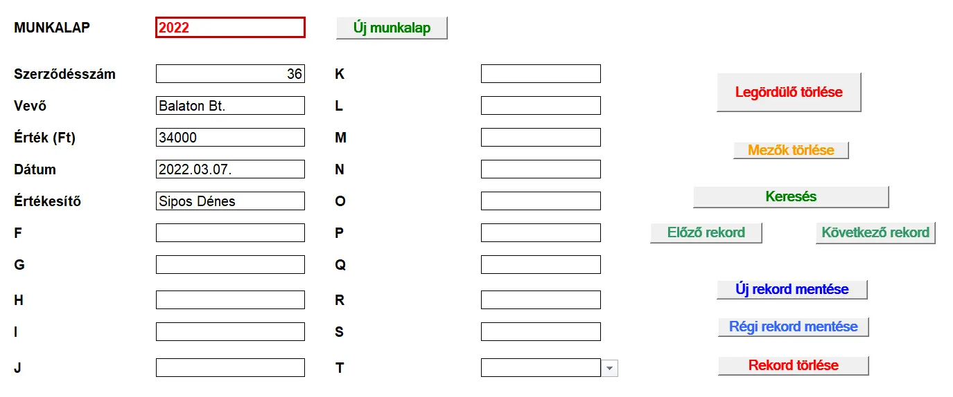 Professzionális adatbázis adatkezelő úrlap