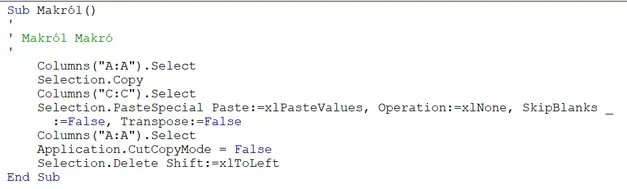 VBA program Makró program