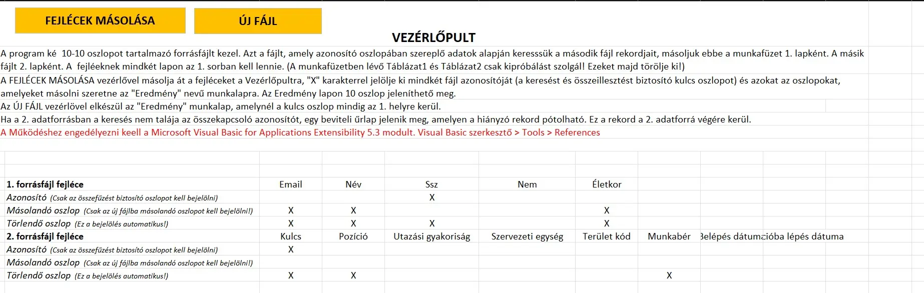 Vezérlőpult fájl összefűzésre Vezérlőpult fájl összefűzésre