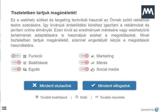 Süti választó felugró ablak Süti választó pop-up ablak